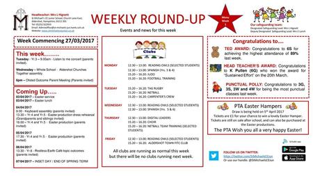 WEEKLY ROUND-UP Week Commencing 27/03/2017 Congratulations to….
