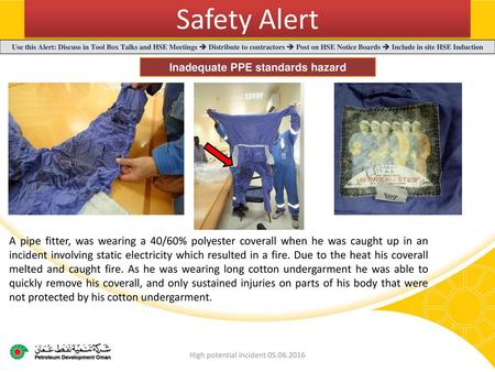 Inadequate PPE standards hazard
