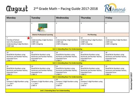 2nd Grade Math – Pacing Guide