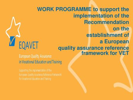 WORK PROGRAMME to support the implementation of the Recommendation