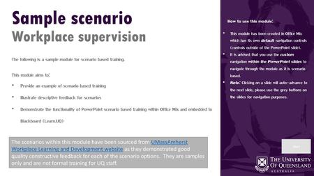 Sample scenario Workplace supervision