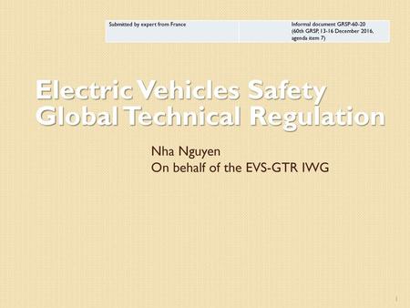 Electric Vehicles Safety Global Technical Regulation