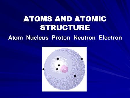 ATOMS AND ATOMIC STRUCTURE Atom Nucleus Proton Neutron Electron
