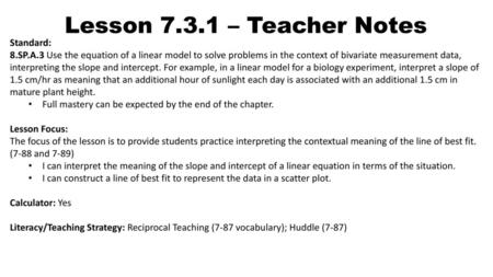 Lesson – Teacher Notes Standard: