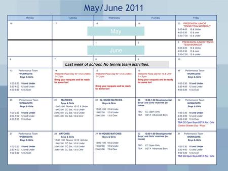May/June 2011 Monday Tuesday Wednesday Thursday Friday 16 17 18 1 19 2