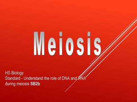 Meiosis HS Biology Standard - Understand the role of DNA and RNA