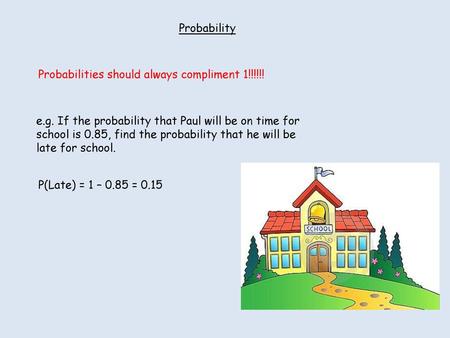 Probability Probabilities should always compliment 1!!!!!!