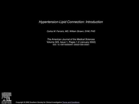Hypertension-Lipid Connection: Introduction