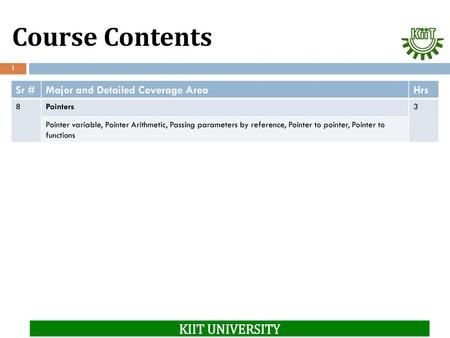 Course Contents KIIT UNIVERSITY Sr # Major and Detailed Coverage Area