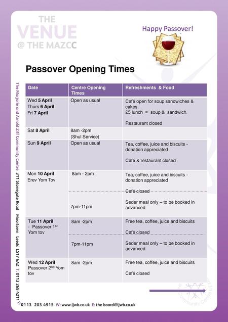 Passover Opening Times