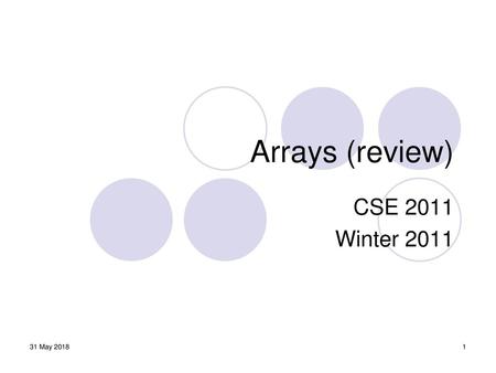 Arrays (review) CSE 2011 Winter 2011 31 May 2018.