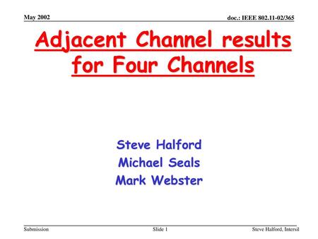 Adjacent Channel results for Four Channels