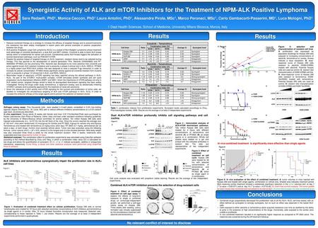 Synergistic Activity of ALK and mTOR Inhibitors for the Treatment of NPM-ALK Positive Lymphoma Sara Redaelli, PhD1, Monica Ceccon, PhD1 Laura Antolini,