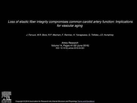Loss of elastic fiber integrity compromises common carotid artery function: Implications for vascular aging  J. Ferruzzi, M.R. Bersi, R.P. Mecham, F.