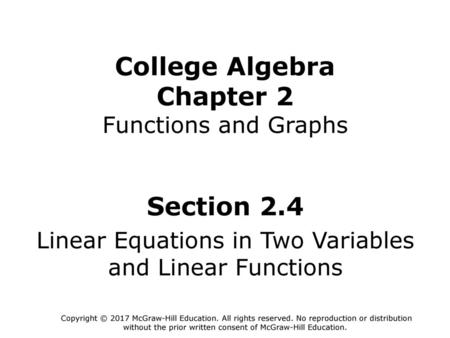 College Algebra Chapter 2 Functions and Graphs