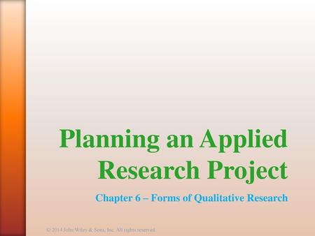 Planning an Applied Research Project