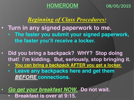 Beginning of Class Procedures:
