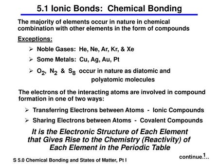 5.1 Ionic Bonds: Chemical Bonding