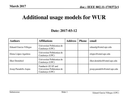 Additional usage models for WUR