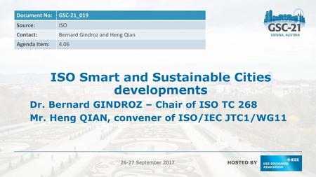 ISO Smart and Sustainable Cities developments