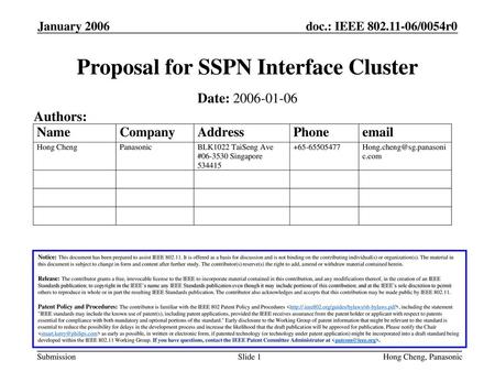 Proposal for SSPN Interface Cluster