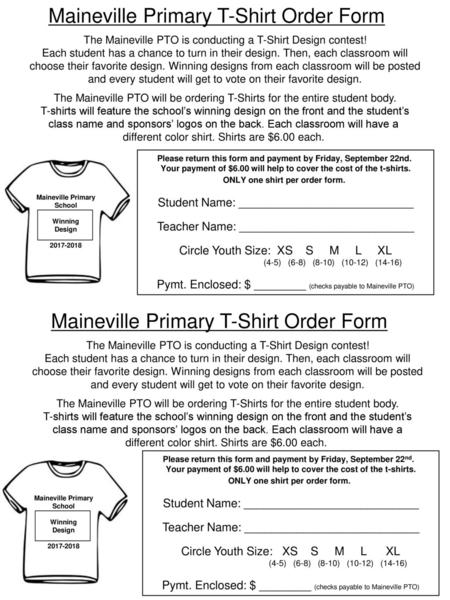 Maineville Primary T-Shirt Order Form