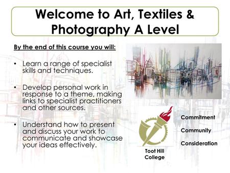 Welcome to Art, Textiles & Photography A Level