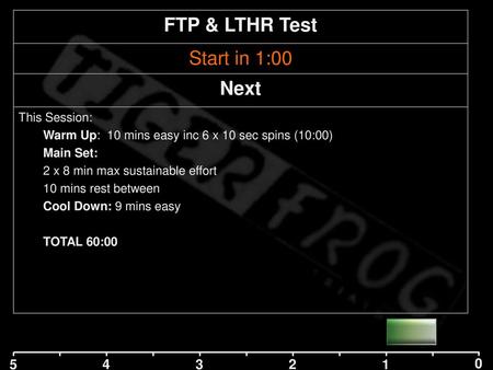 FTP & LTHR Test Start in 1:00 Next This Session: