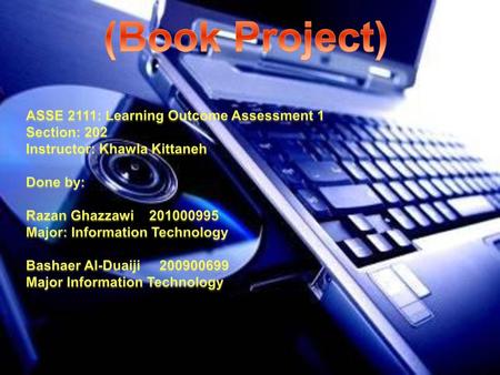 (Book Project) ASSE 2111: Learning Outcome Assessment 1 Section: 202
