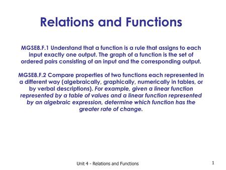 Unit 4 - Relations and Functions