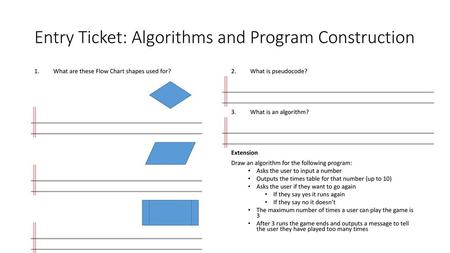 Entry Ticket: Algorithms and Program Construction