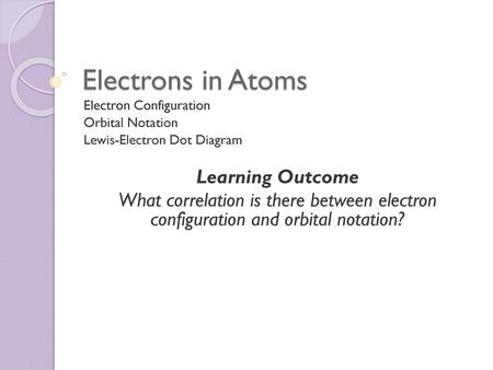 Electrons in Atoms Learning Outcome