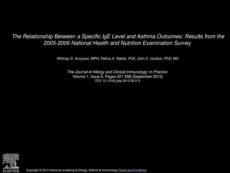 The Relationship Between a Specific IgE Level and Asthma Outcomes: Results from the 2005-2006 National Health and Nutrition Examination Survey  Whitney.