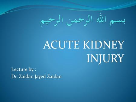 ACUTE KIDNEY INJURY Lecture by : Dr. Zaidan Jayed Zaidan