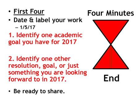 End Four Minutes First Four Date & label your work