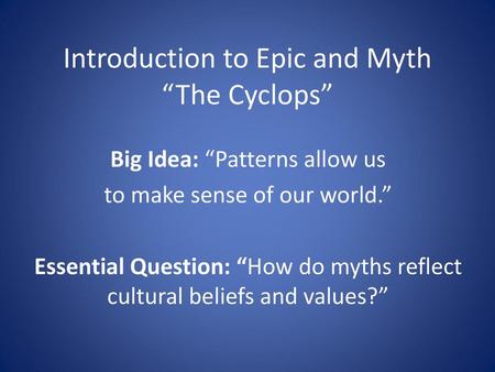 Introduction to Epic and Myth “The Cyclops”