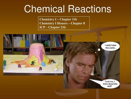 Chemical Reactions Chemistry I – Chapter 11b Chemistry I Honors – Chapter 8 ICP – Chapter 21b.