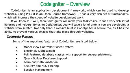 Working with Server Side Scripting: PHP Framework (CodeIgniter) - ppt  download