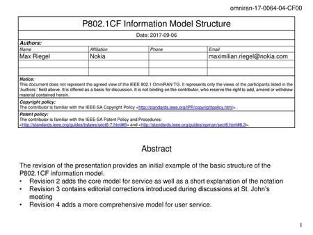 P802.1CF Information Model Structure