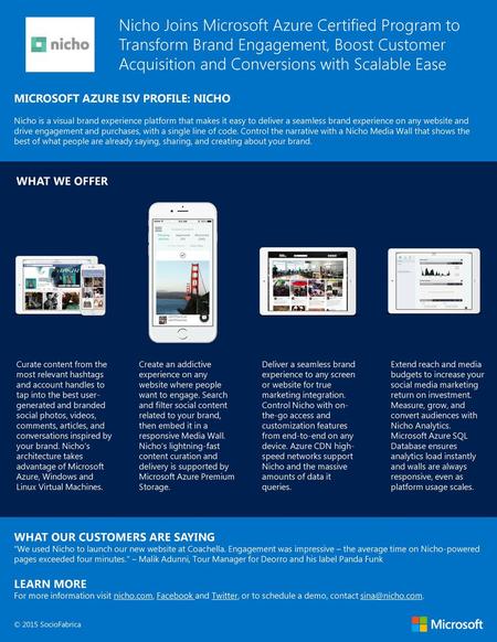Nicho Joins Microsoft Azure Certified Program to Transform Brand Engagement, Boost Customer Acquisition and Conversions with Scalable Ease MICROSOFT AZURE.
