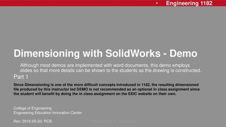 Dimensioning with SolidWorks - Demo