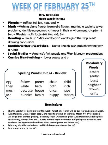 Spelling Words Unit 24 - Review: