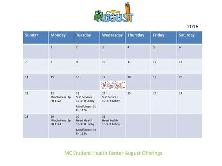 MC Student Health Center August Offerings