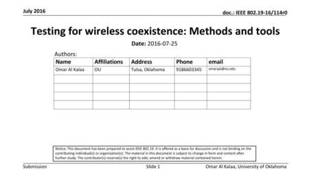 Testing for wireless coexistence: Methods and tools