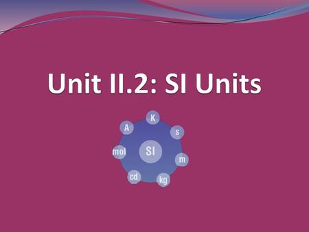 Unit II.2: SI Units.