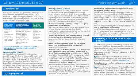 Windows 10 Enterprise E3 in CSP Partner Telesales Guide | 2017