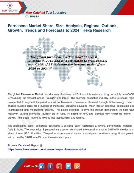 Farnesene Market Share, Size, Analysis, Regional Outlook,