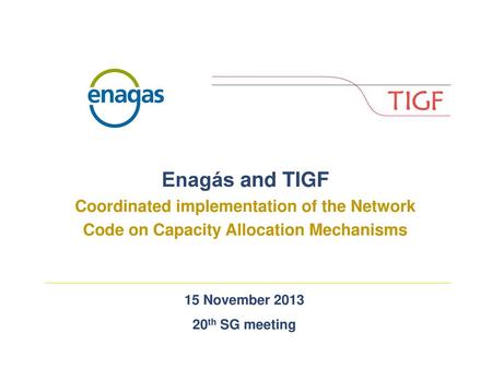 Enagás and TIGF Coordinated implementation of the Network Code on Capacity Allocation Mechanisms 15 November 2013 20th SG meeting.
