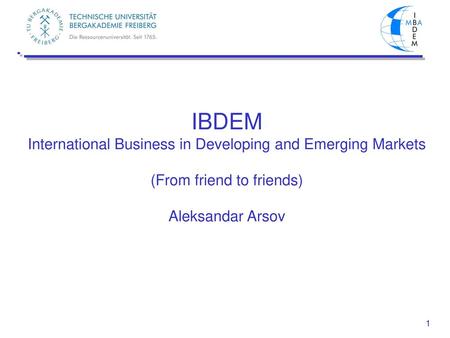 IBDEM International Business in Developing and Emerging Markets