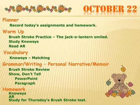 October 22 Planner Warm Up Vocabulary